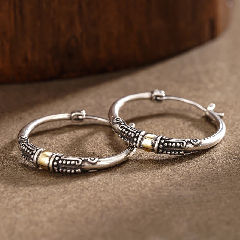 Huitan Vintage Two-Tone Hoop Earrings – Boho Circle Jewelry Hoop Earrings Axl