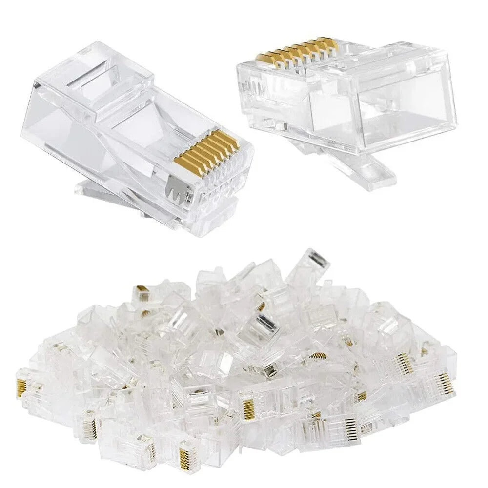 50-Pack RJ45 Crystal Plugs – Cat5e Cat6 Network Connectors Network Cable Connectors Axl transparent 100pcs