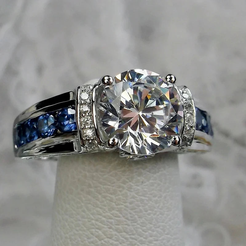 Huitan Cubic Zirconia Vintage Ring – White & Blue | Sizes 5–14 Fashion Ring Axl