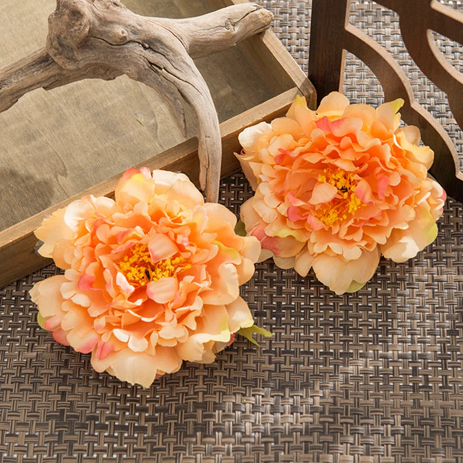 10 Pcs Silk Artificial Peony Flower Heads – Wedding & Home Decor Artificial Flower Heads Axl Orange 10 Pieces