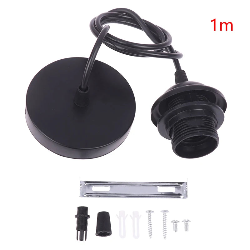 Retro E27 Pendant Lamp Holder Socket with 1m/1.5m Hanging Wire Pendant Lamp Holder Axl 100cm Black No plug