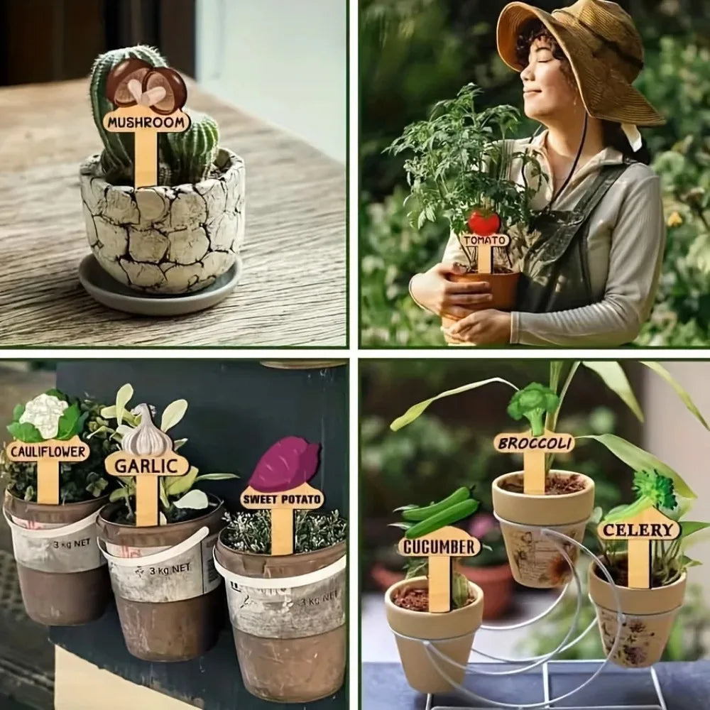 Wooden Vegetable Garden Signs – T-Shape Plant Labels Set Garden Plant Labels Axl