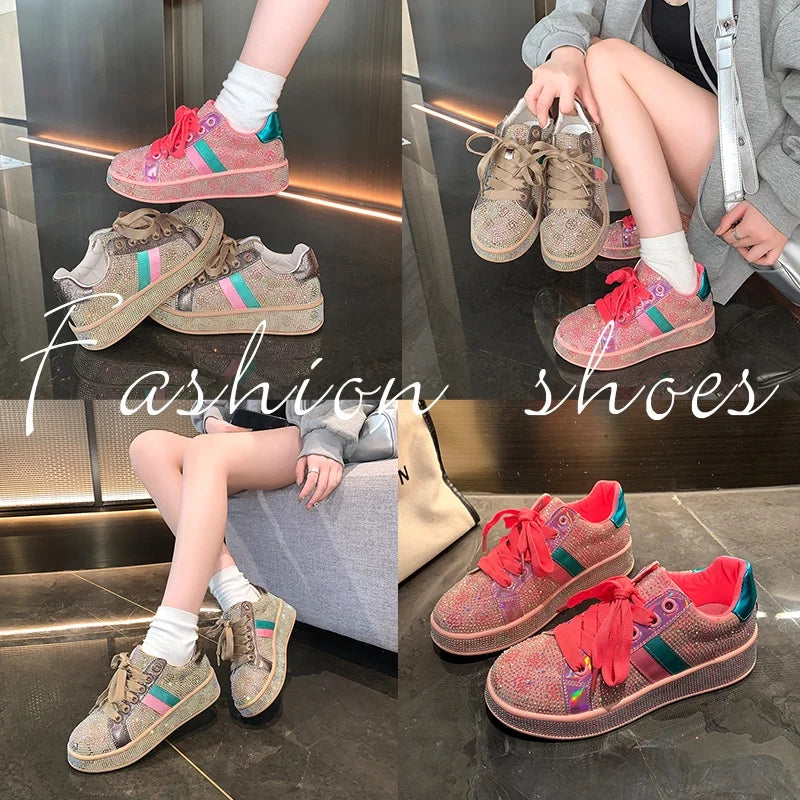 Women's Rhinestone Platform Sneakers – Luxury Sparkle Trainers Platform Sneakers Axl