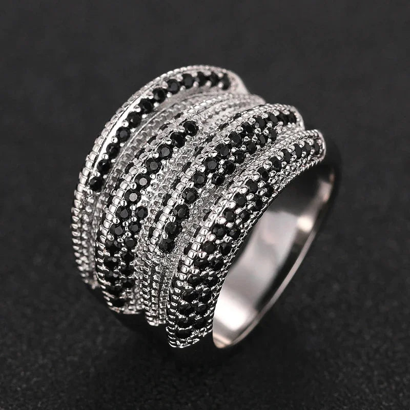Huitan Wide Black Stone Statement Ring – Bold Fashion Jewelry Fashion Statement Ring Axl