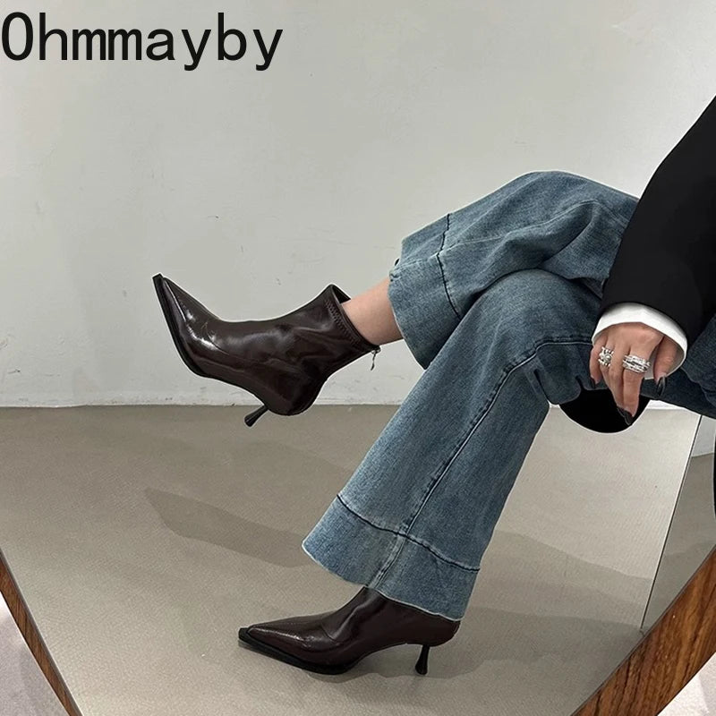 Women's Pointed Toe Ankle Boots – Thin Heel Short Booties Women's Ankle Boots Axl