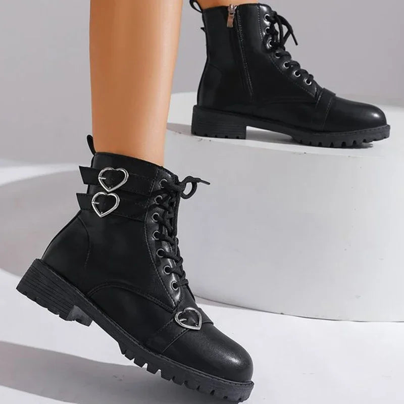 Women's Platform Ankle Boots – Metal Heart Buckle & Zip Platform Ankle Boots Axl