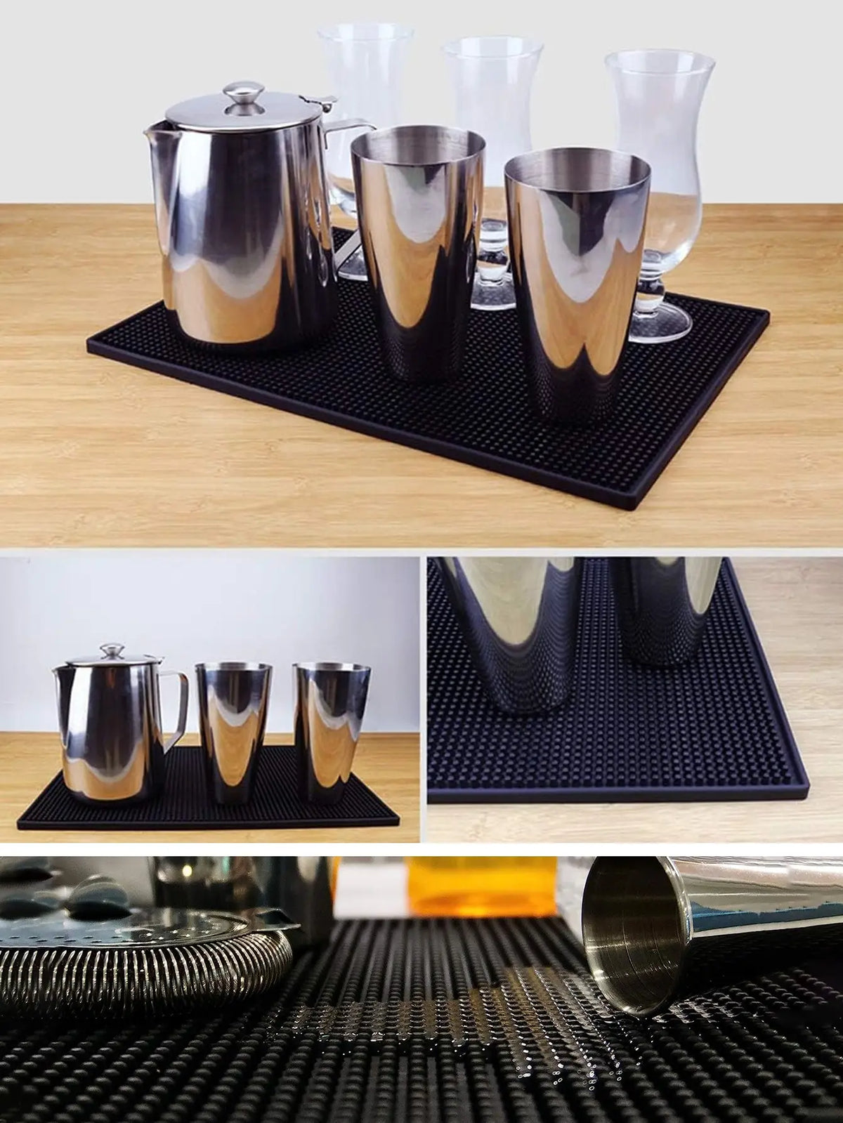 Leeseph Black Bar Spill Mat 17.7x11.8 in – Non-Slip PVC Bar Spill Mat Axl