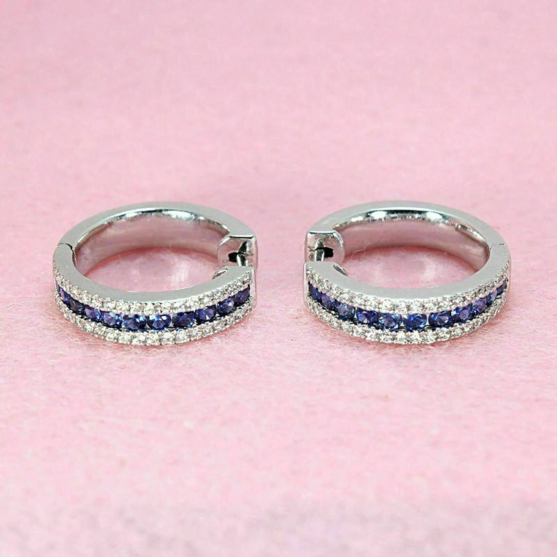 Huitan Blue CZ Hoop Earrings – Cubic Zirconia Fashion Jewelry CZ Hoop Earrings Axl