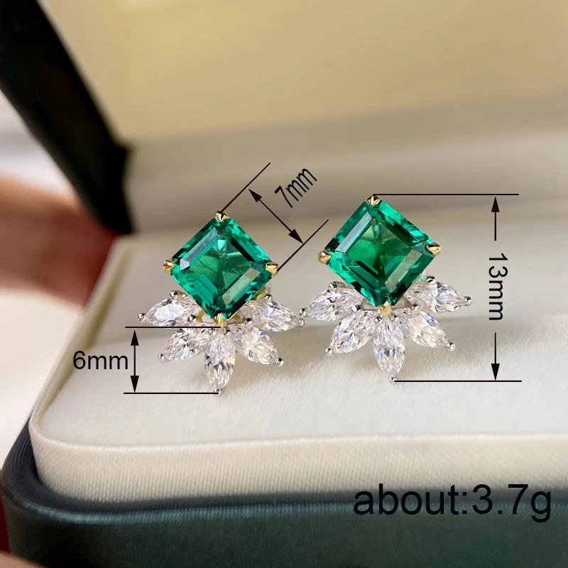 Huitan Square Green CZ Stud Earrings – Women's Trendy Jewelry CZ Stud Earrings Axl