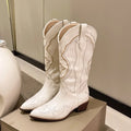 Women's Embroidered Western Cowboy Boots – Square Heel Pointed Toe Western Cowboy Boots Axl Beige 41