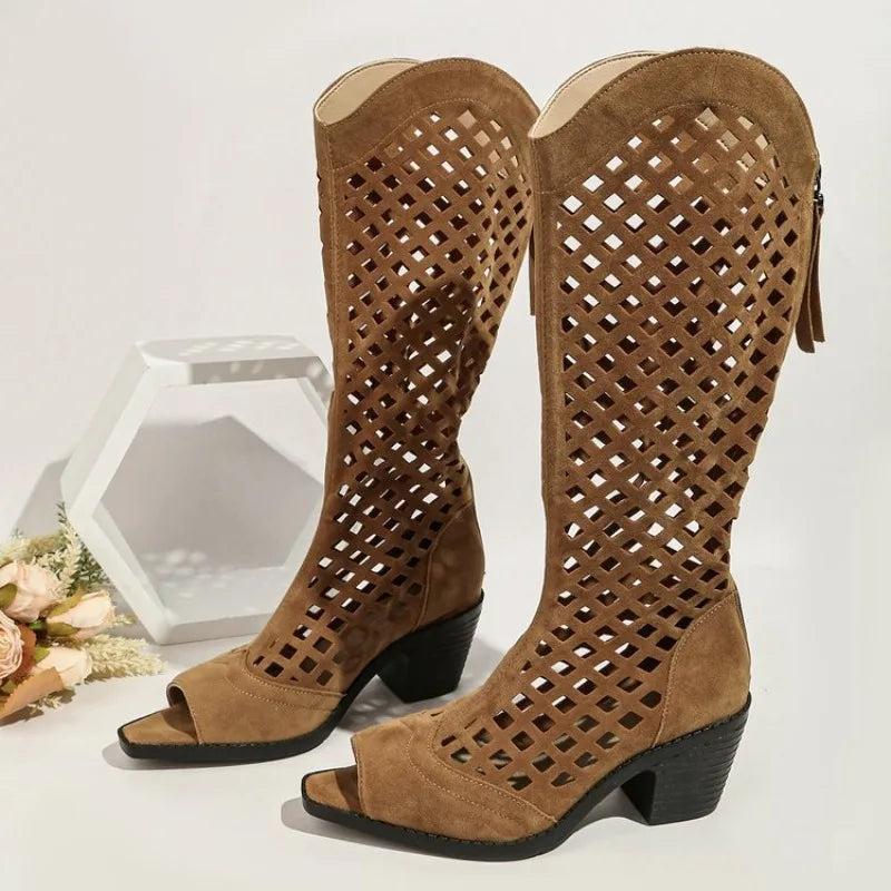 Women's Gladiator Knee-High Boots – Breathable Summer Zip Gladiator Summer Boots Axl