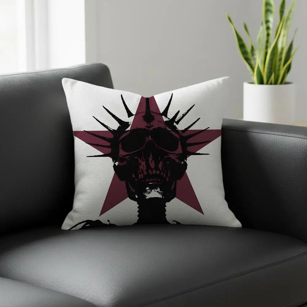 Skull Print Linen Cushion Cover – Sofa, Bed & Chair Decor Linen Cushion Cover Axl White5 45X45cm