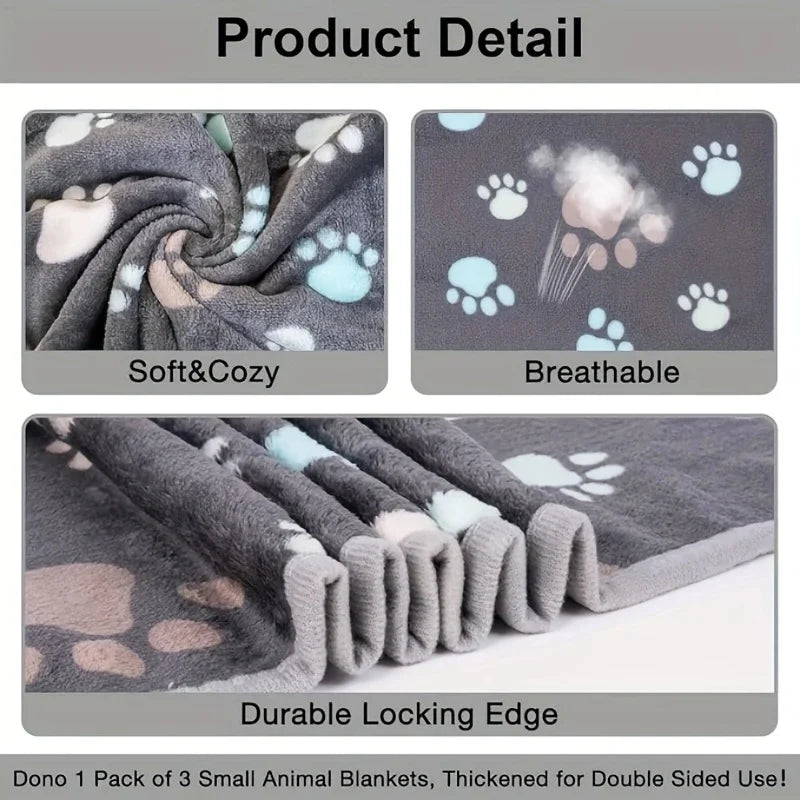 KEMORELA 3-Pack Flannel Fleece Pet Blanket Mats | Paw Print Pet Blanket Mat Axl