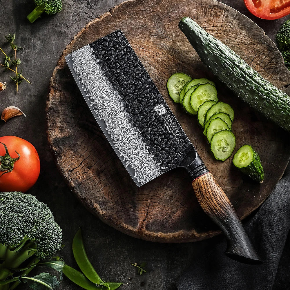 XINZUO 7.2" 67-Layer Damascus Steel Cleaver Knife | Mo Series Damascus Cleaver Knife Axl