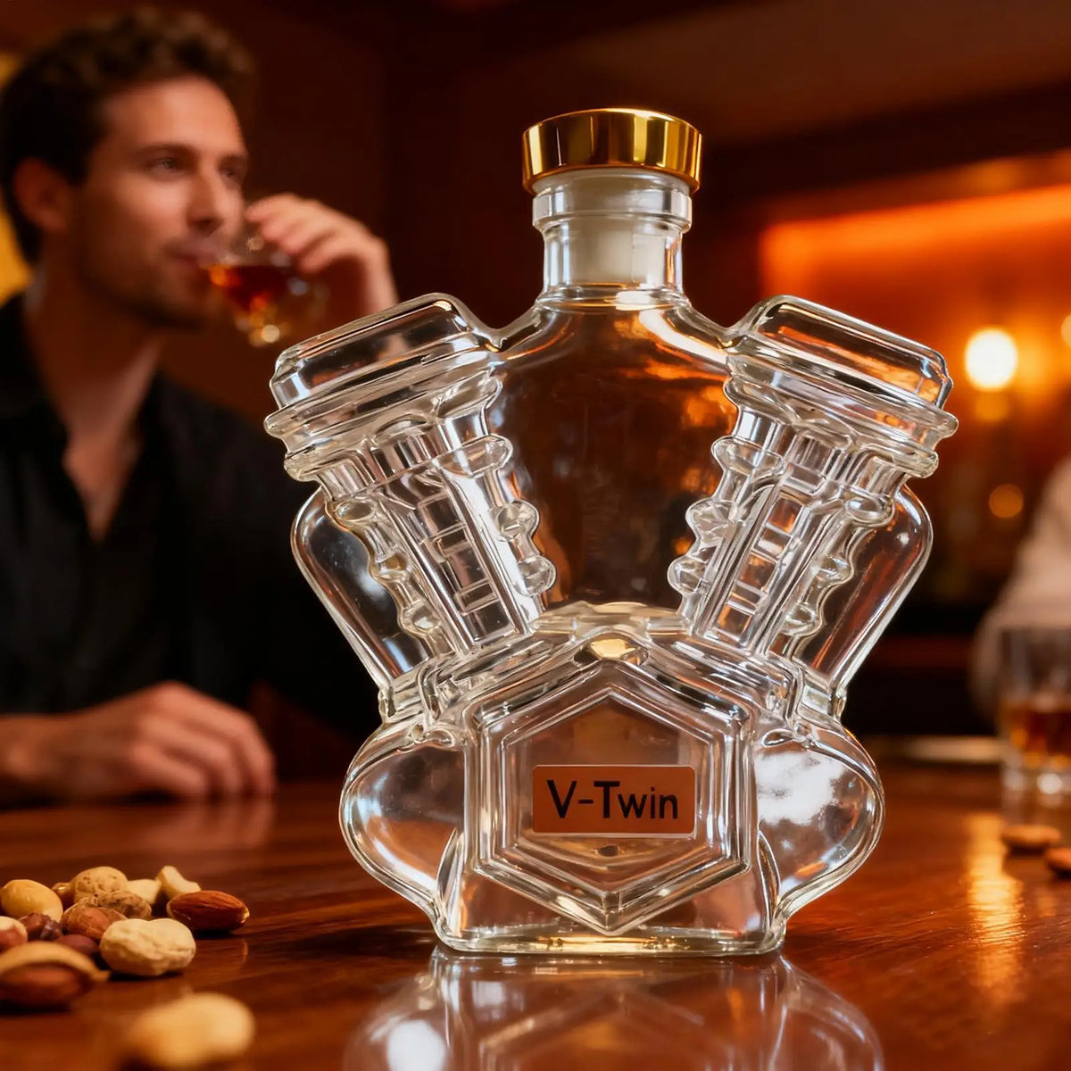V-Twin Motorcycle Engine Whiskey Decanter | Crystal Glass Whiskey Decanter Axl