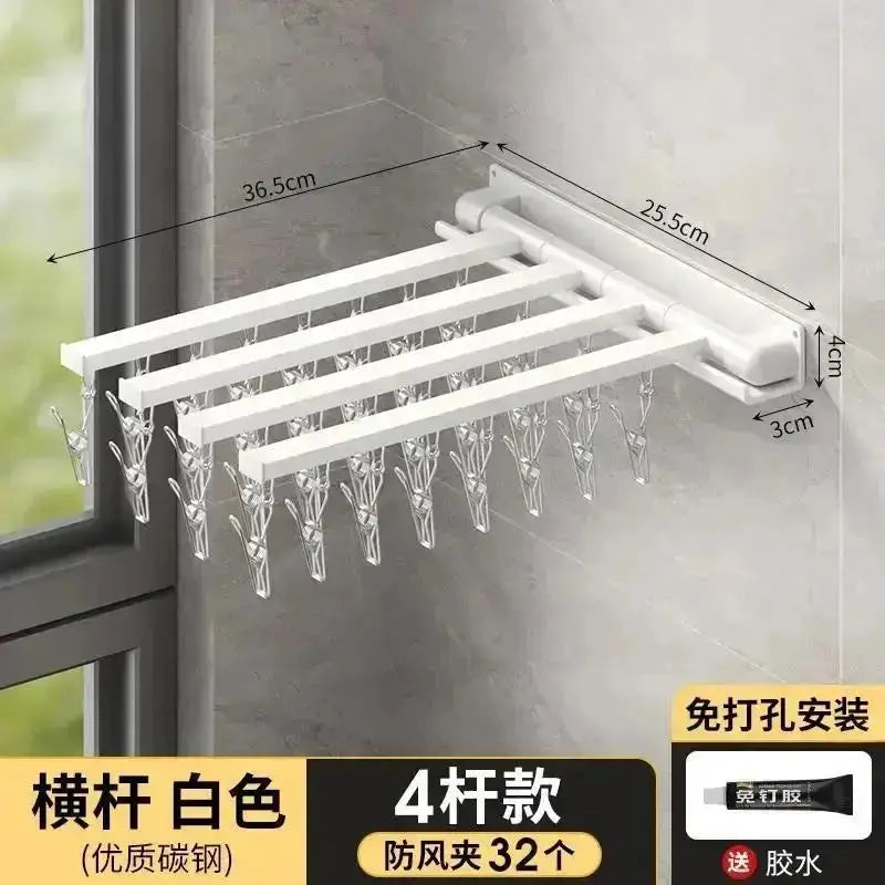 Folding Wall-Mounted Drying Rack – Punch-Free Multi-Use Folding Drying Rack Axl A-White-4