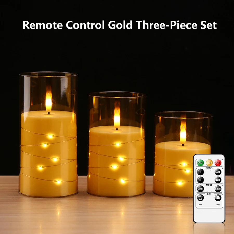 Battery-Powered Flameless LED Candles with Remote – Set of 3 LED Candle Set Axl Gold