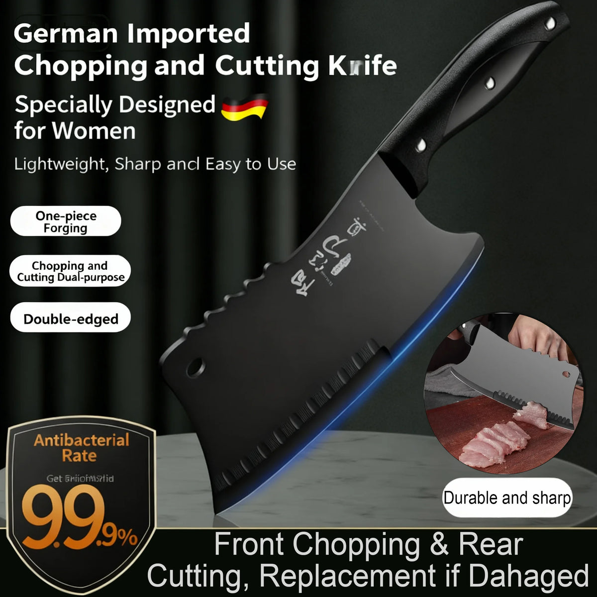 Professional Stainless Steel Cleaver Knife – Sharp Chef's Slicer Kitchen Cleaver Knife Axl