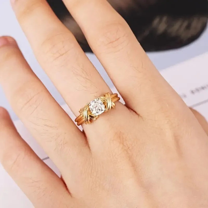 Huitan Gold Cross Ring with Cubic Zirconia | Women's Wedding Band Fashion Ring Axl