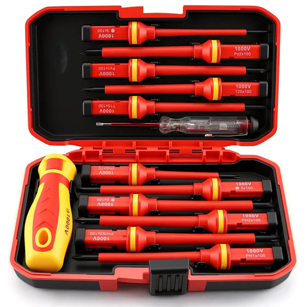 VDE 500V Insulated Screwdriver Kit – 10Pc Magnetic Blades & Case Insulated Screwdriver Kit Axl 13 PCS Combo As whown