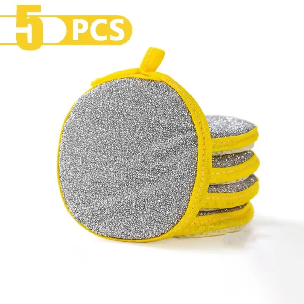 Double-Sided Dishwashing Sponge Scouring Pads | 3/5/10 Pack Kitchen Sponge Pad Axl yellow 5pcs
