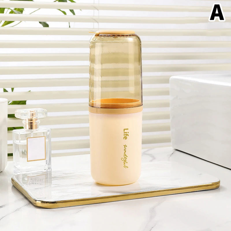 Portable Travel Toothbrush Cup with Lid | Mouthwash Cup Travel Toothbrush Cup Axl A Yellow