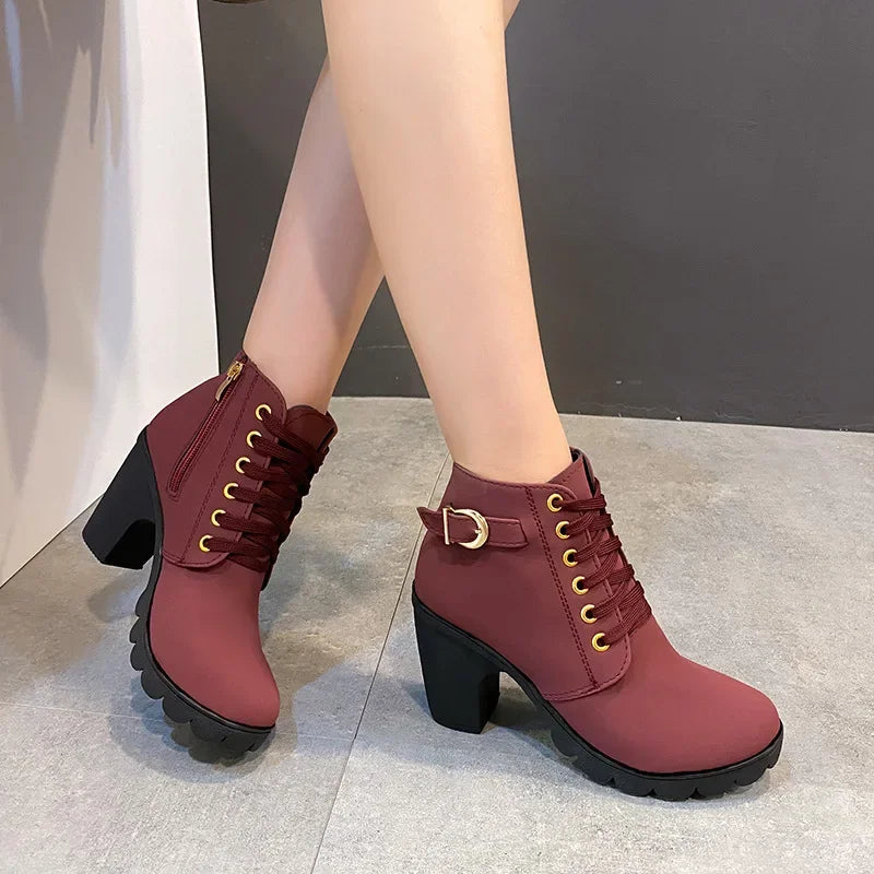 Women's Lace-Up Platform Ankle Boots | Square Heel Plus Size Platform Ankle Boots Axl