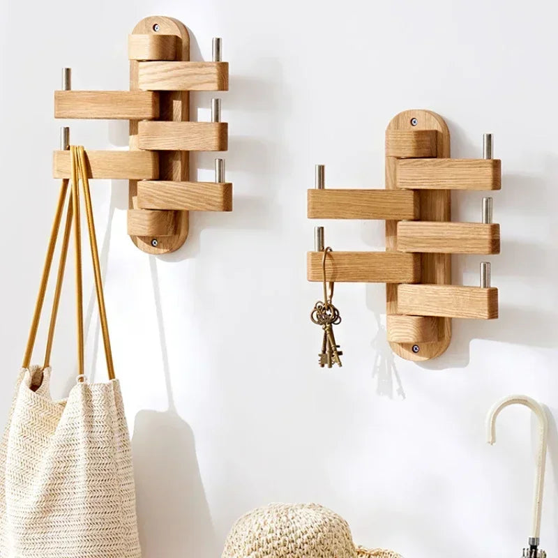 Solid Oak Wall-Mounted Coat Rack – 5 Rotatable Hooks Wall-Mounted Coat Rack Axl
