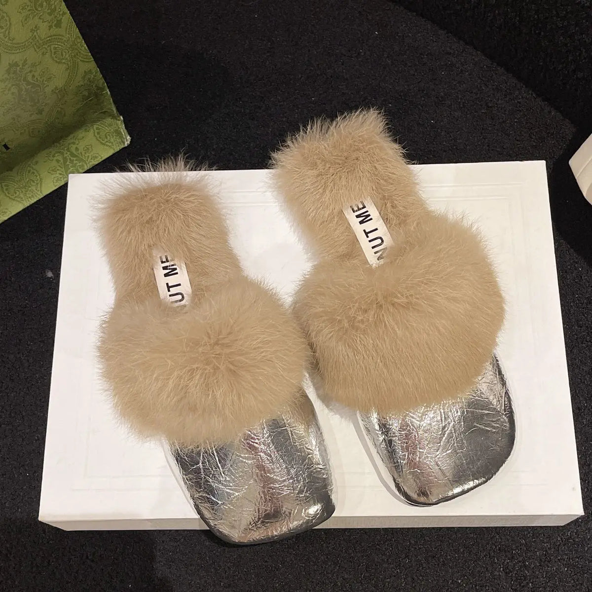 Women's Plush Flat Half Slippers – Warm Non-Slip Winter Shoes Plush Flat Slippers Axl