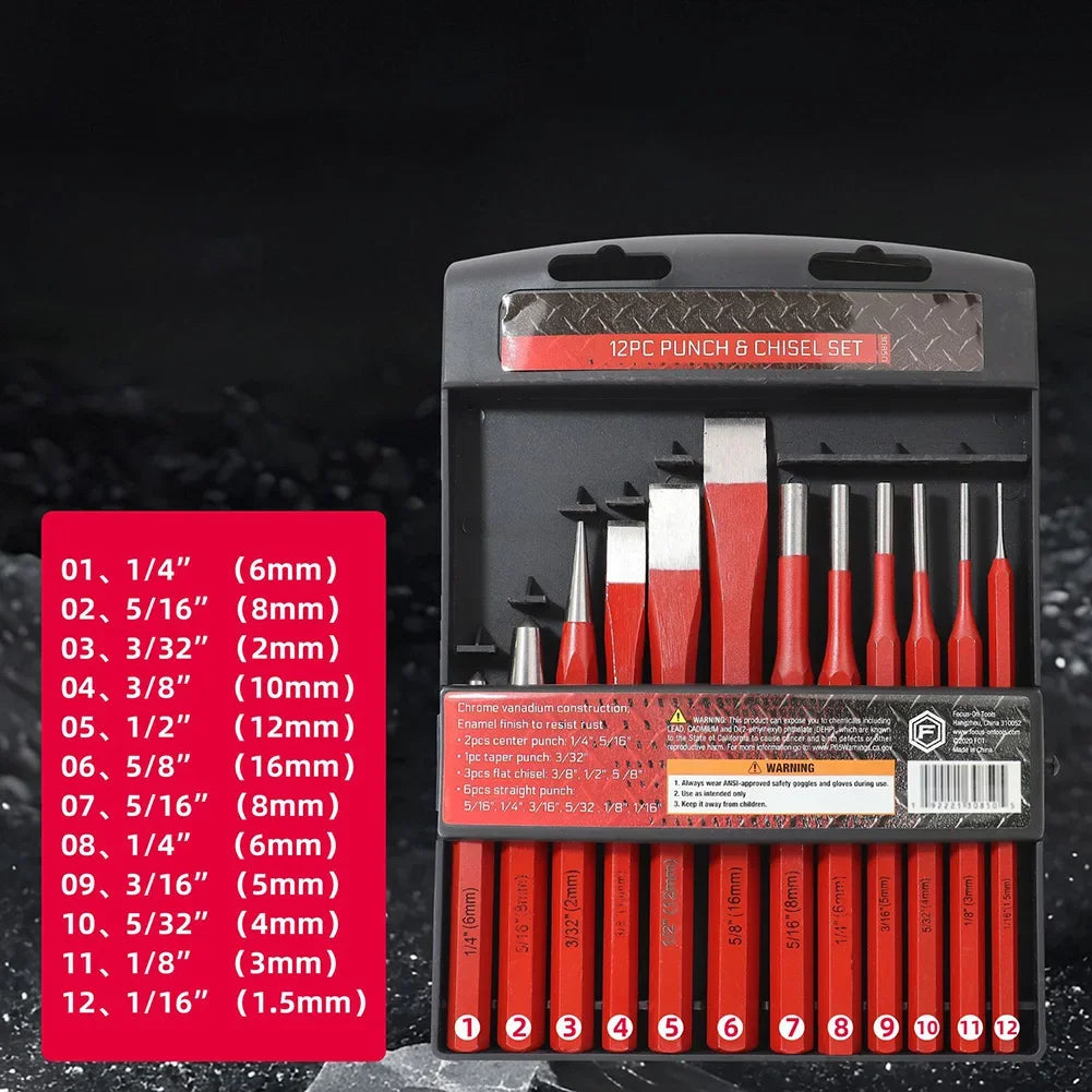 12-Piece Punch & Chisel Set – Metal, Stone, Wood & Brick Punch & Chisel Set Axl