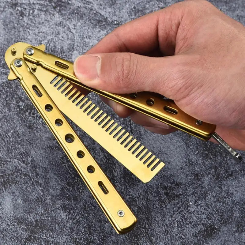 Butterfly Knife Comb – Foldable Stainless Steel Beard Styling Tool Novelty Grooming Comb Axl