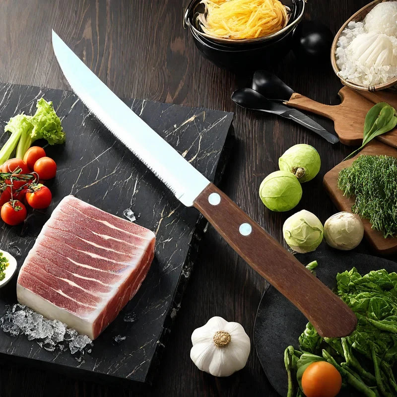 Serrated Steak Knife Set – Stainless Steel & Wood Handle Steak Knife Set Axl