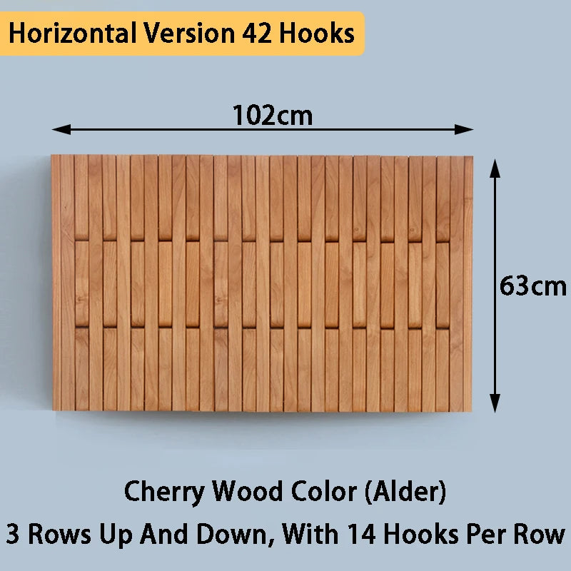 Solid Wood Wall-Mounted Coat Rack – Piano Key Hook Design Wall-Mounted Coat Rack Axl Alder 63X102CM