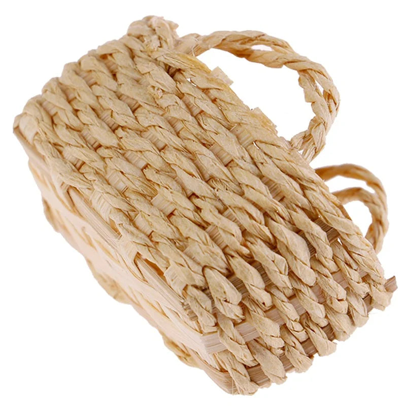 1/12 Dollhouse Miniature Hand-Woven Rattan Basket Decor Dollhouse Accessory Axl