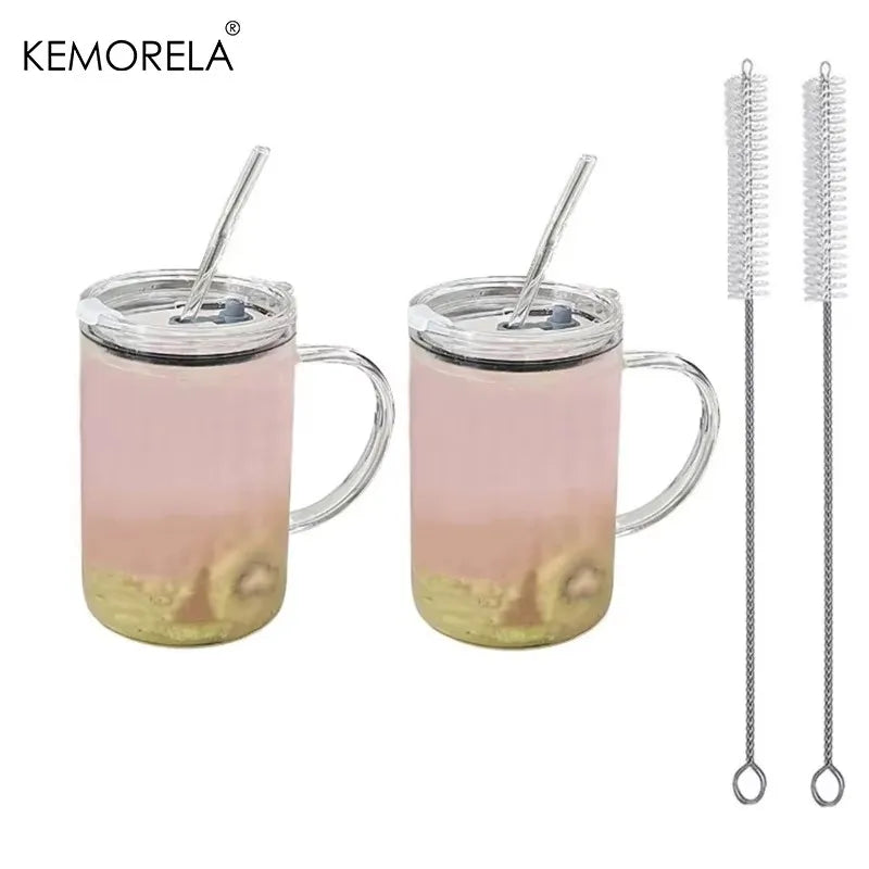 KEMORELA 1000ml Glass Tumbler with Lid & Straw | 1-2 Pack Glass Tumbler Axl 2PCS 1000ML