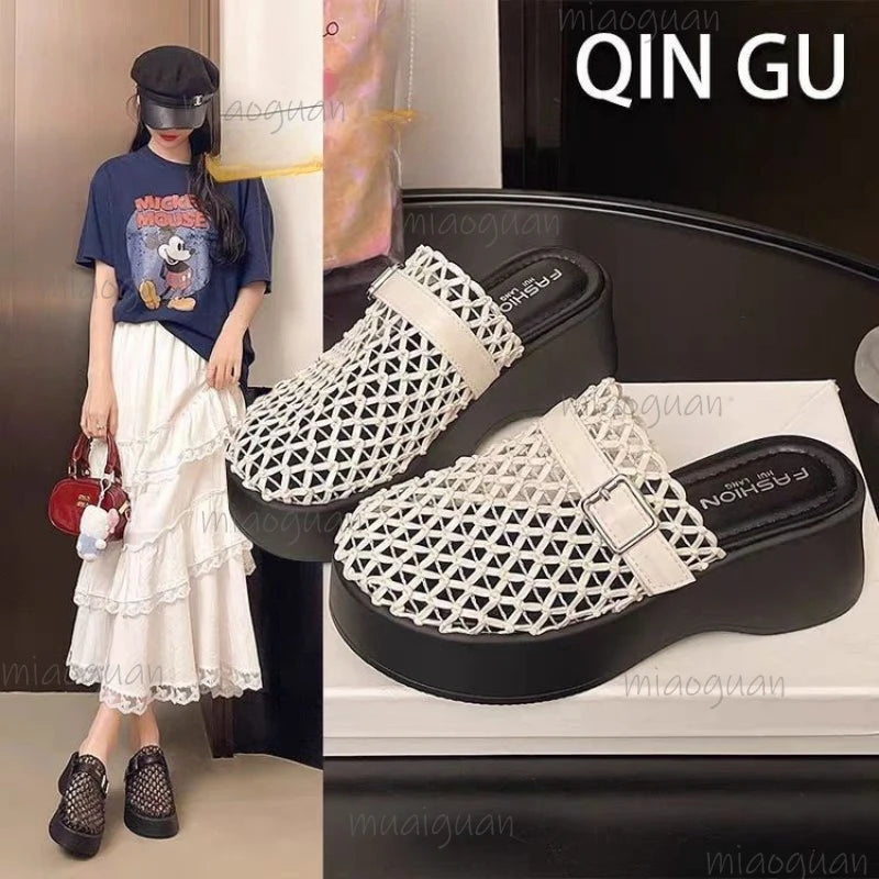 Women's Roman Platform Wedge Sandals – 6CM Mesh Slingback Heels Platform Wedge Sandals Axl