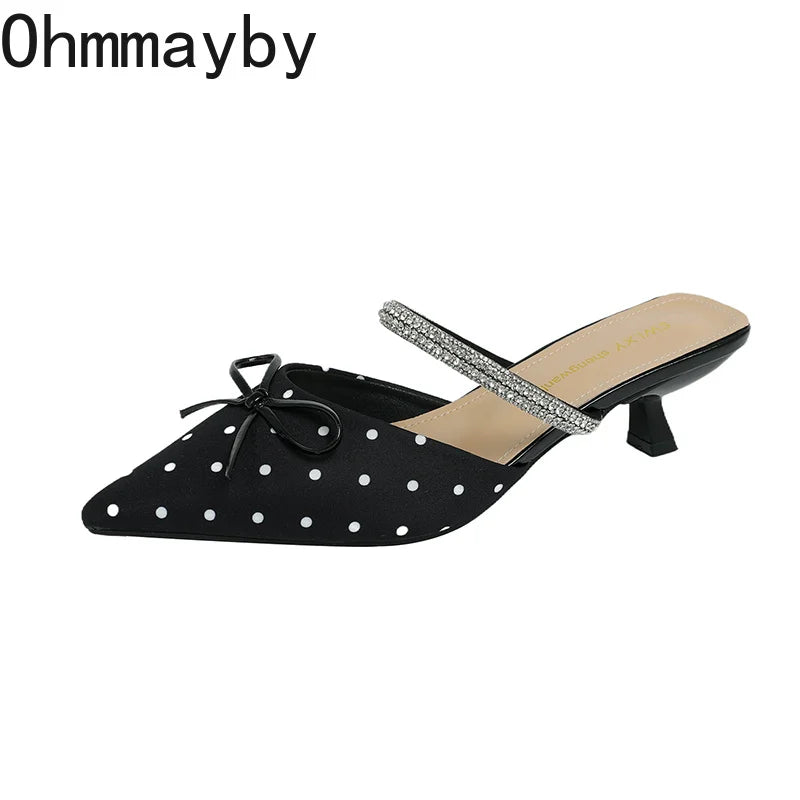 Rhinestone Polka Dot Women's Mule Heels | Pointed Toe Slingbacks Women's Mule Heels Axl