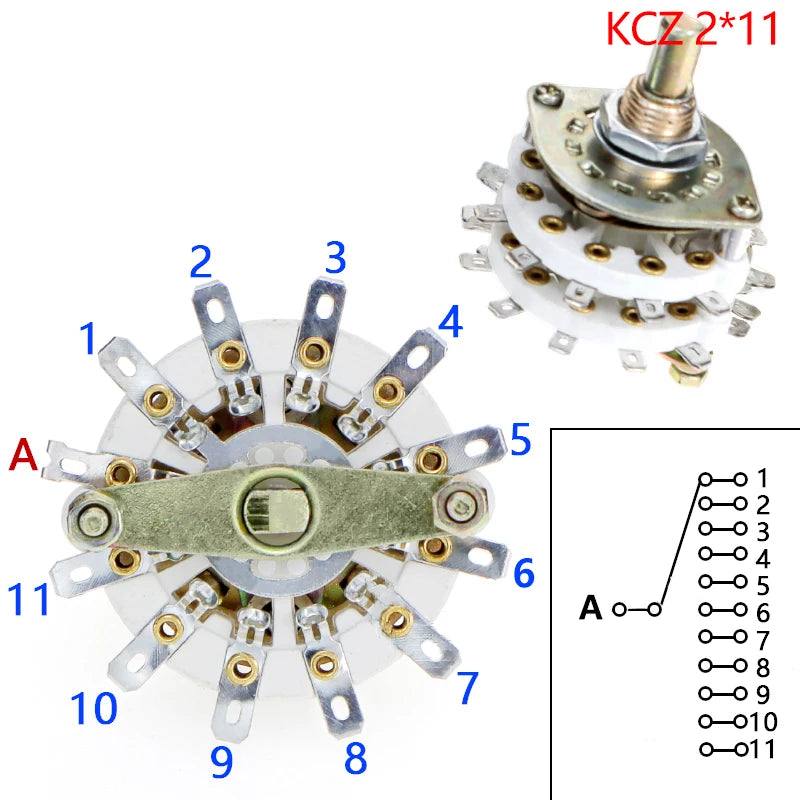 Rotary Switch Selector 2-Pole & 4-Pole Multi-Position with Cap Rotary Switch Axl KCZ 2x11