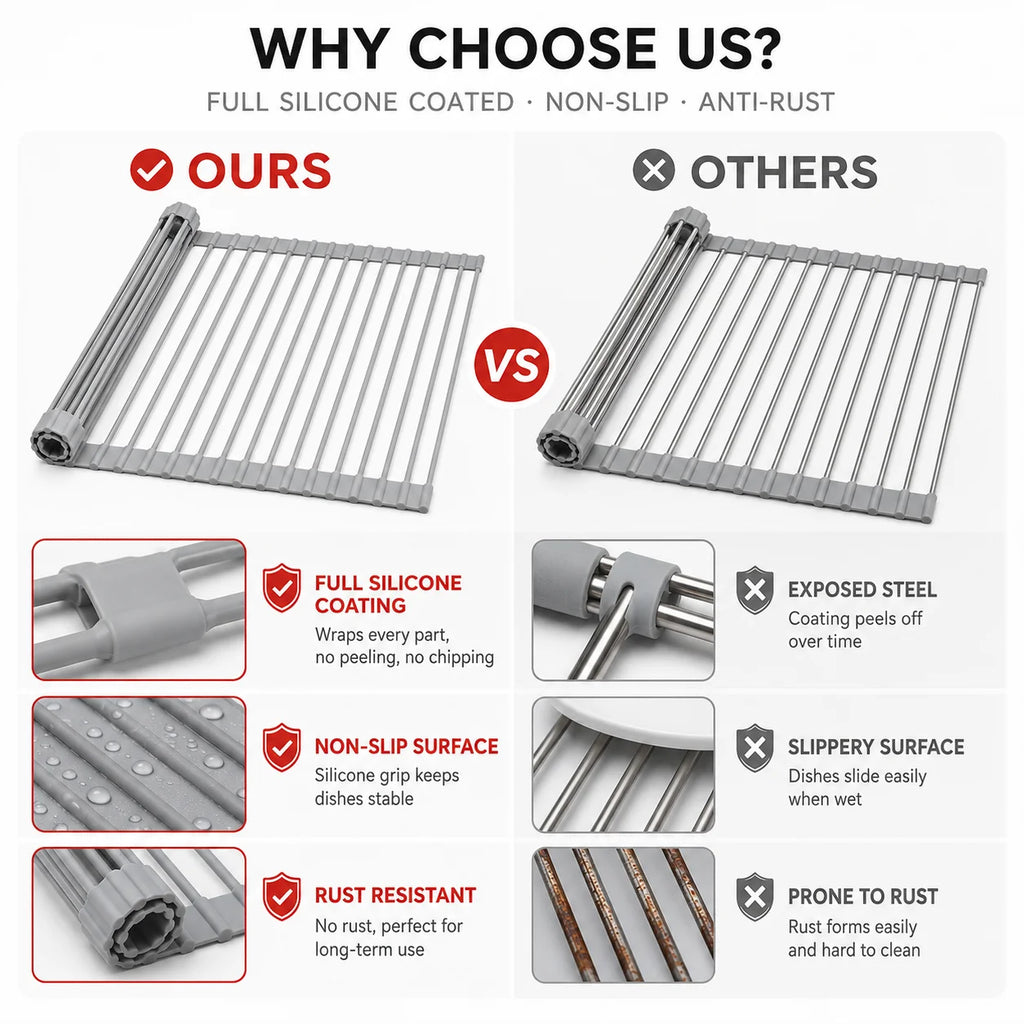 Roll-Up Silicone Dish Drying Rack Over Sink | UWHISE Dish Drying Rack Axl