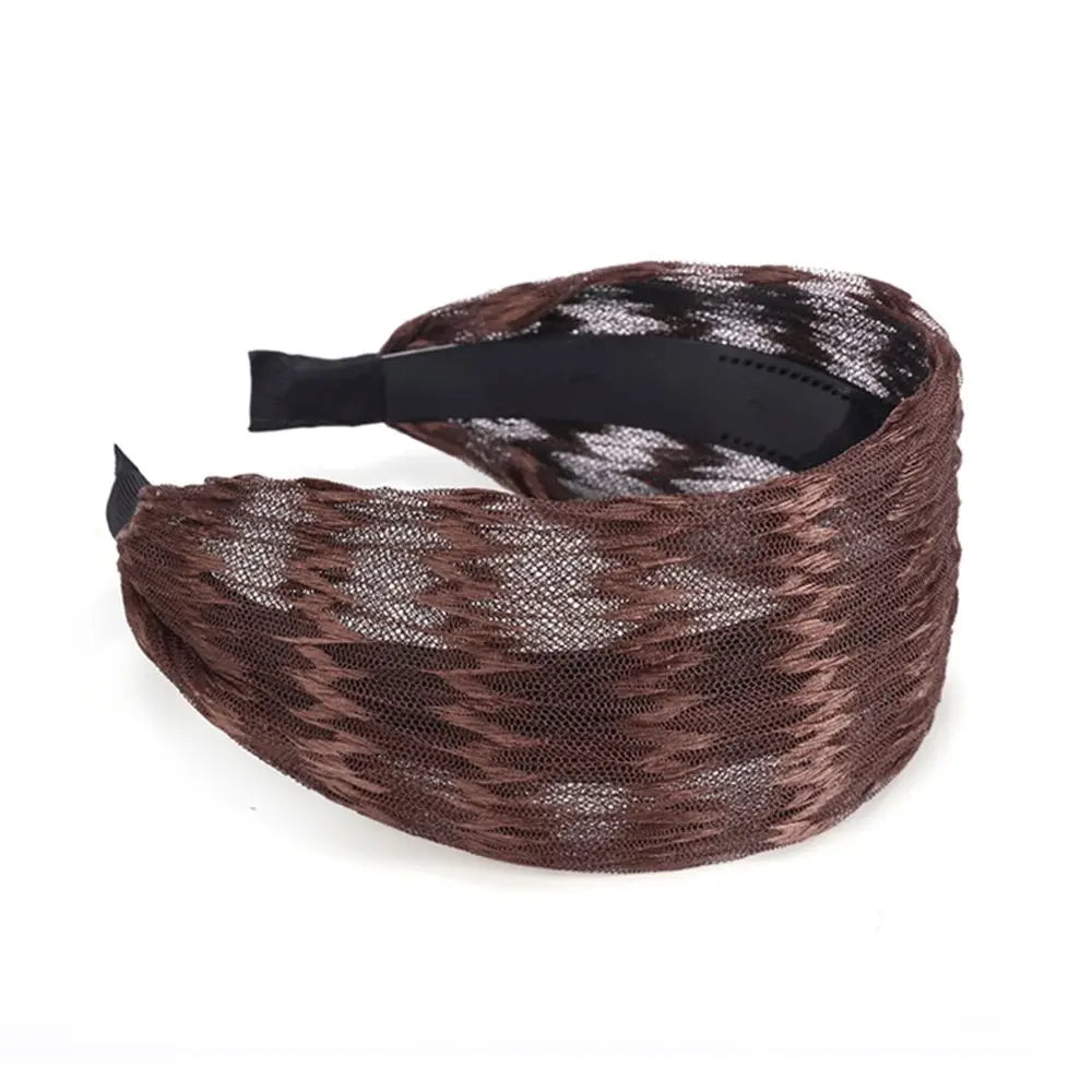 Korean Wide Chiffon Headband – Retro Toothed Hair Hoop for Women Chiffon Hair Headband Axl coffee