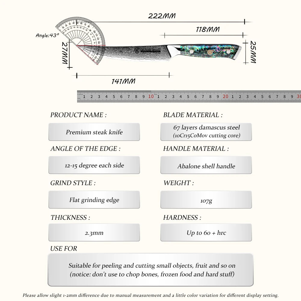 GrandSharp AUS-10 Damascus Steel Steak Knife | Japanese Steel Damascus Steak Knife Axl