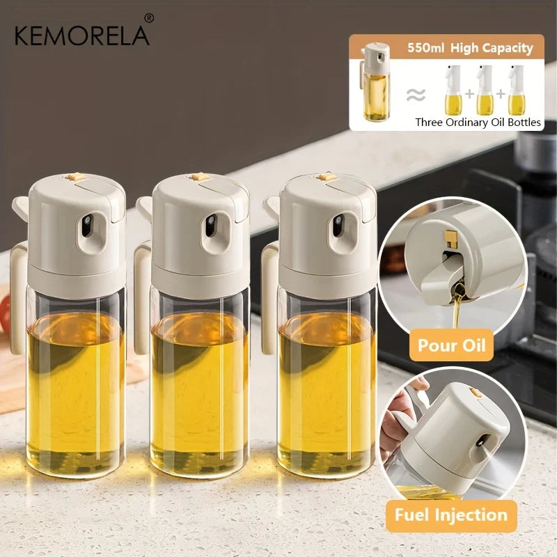 KEMORELA 550ml Glass Oil Sprayer Bottle – 2-in-1 Dispenser Oil Sprayer Bottle Axl