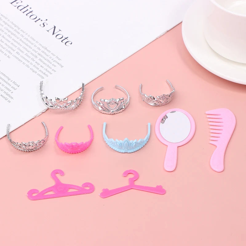 10Pcs Dollhouse Miniature Princess Jewelry Set – Crown & More Doll Accessories Set Axl