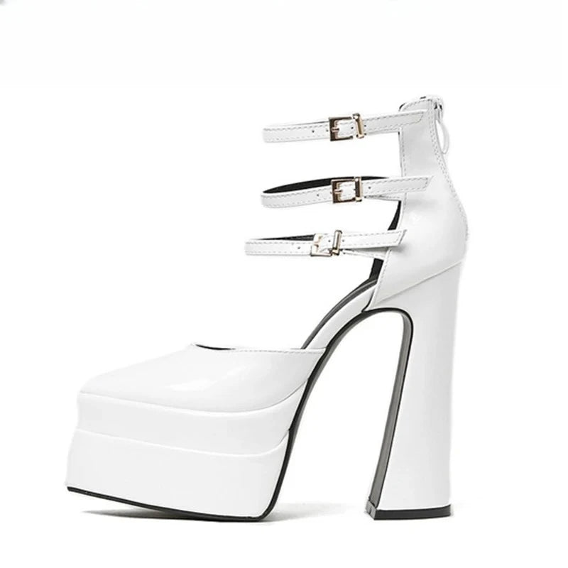 Women's Pointed Toe Platform Pumps – Chunky Heel Mary Jane Platform Heel Pumps Axl