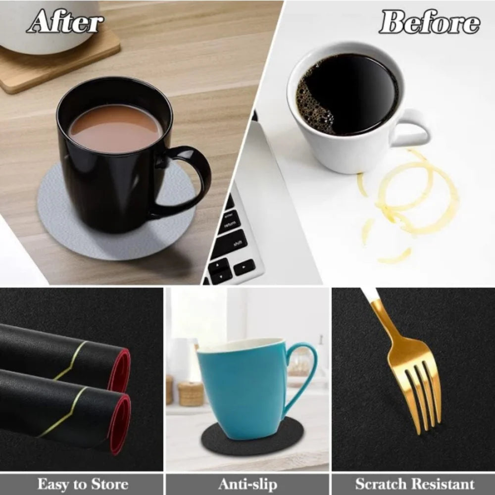 Leeseph PU Leather Placemats & Coasters Set 4 or 8 Pcs Leather Placemat Set Axl