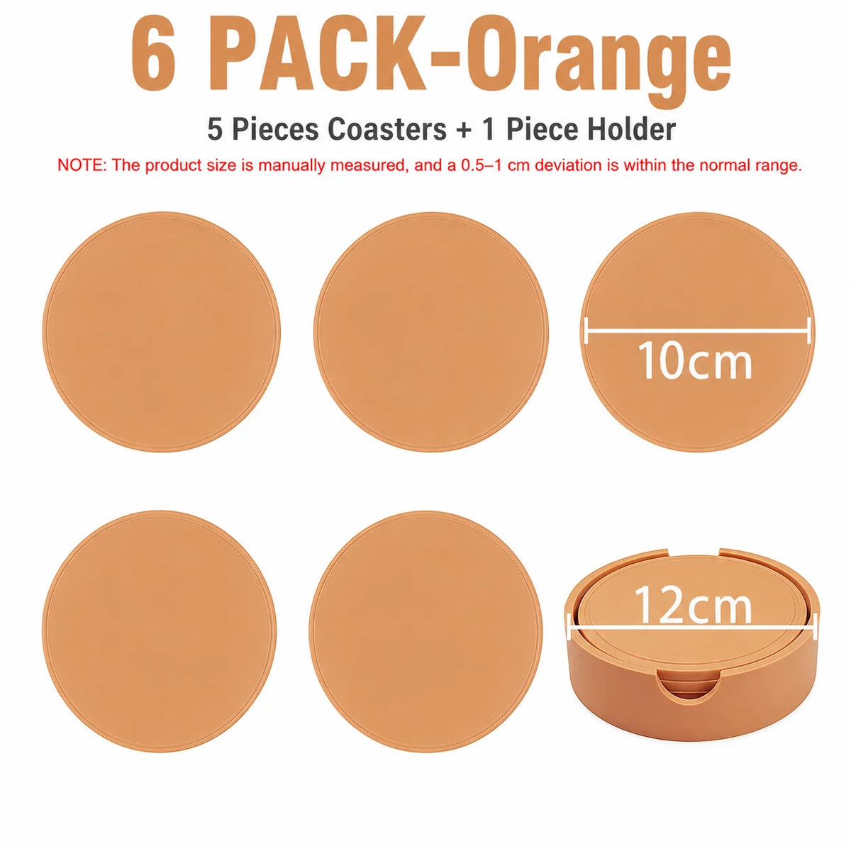 UWHISE 6-Piece Silicone Coasters Set with Holder | Heat Resistant Silicone Coaster Set Axl 6 PACK-Orange
