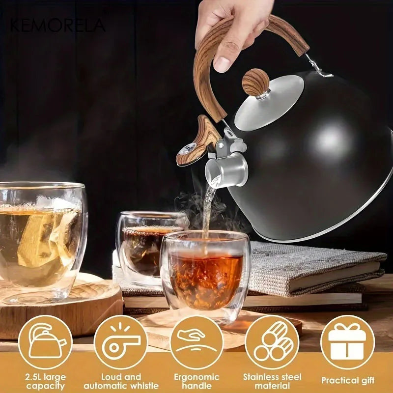 KEMORELA 2.5L Stainless Steel Whistle Kettle – Gas & Induction Stovetop Whistle Kettle Axl