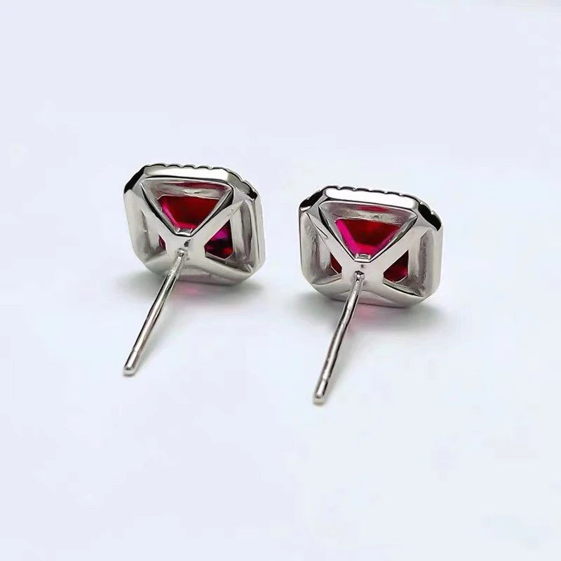 Huitan Red Cubic Zirconia Square Stud Earrings | Silver Tone Stud Earrings Axl