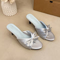 Satin Butterfly-Knot Women's High Heel Slippers | Clip Toe High Heel Slippers Axl LIGHT BLUE 39