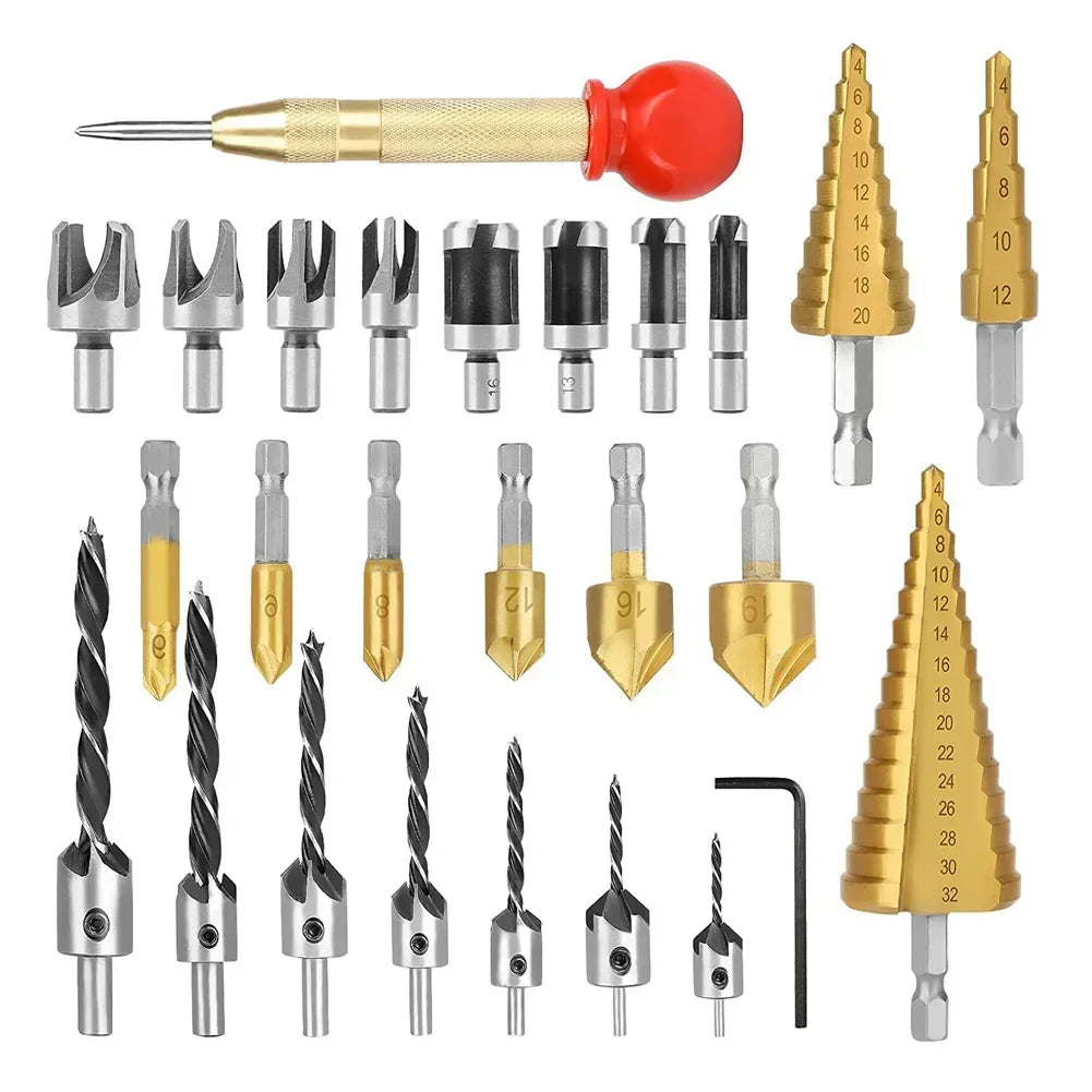 26-Pc Woodworking Drill Set – Countersink Bits & Center Punch Drill Bit Set Axl 26 piece set China Mainland